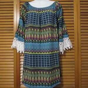 WinWin top Romantic Boho style half sleeve stretchy with lace like new size L